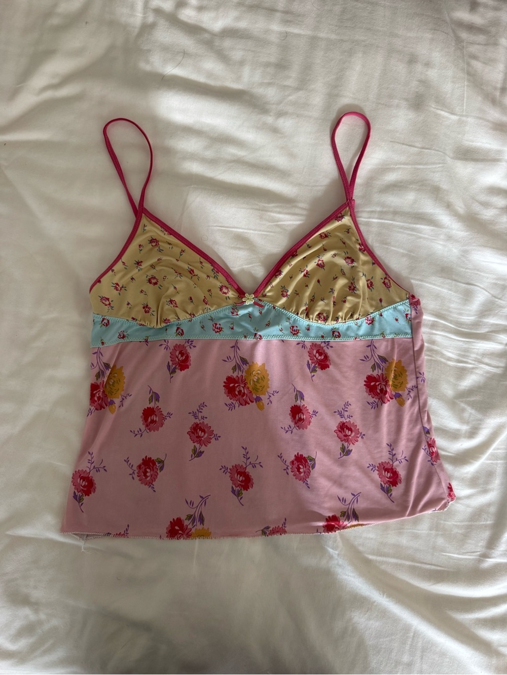 Vintage 90s DKNY Floral Contrast Cami Tank Top in Pink and Yellow